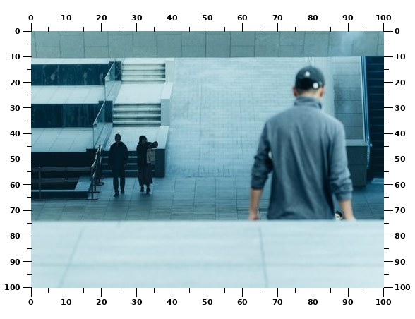 Photo 1 with rulers from 0 to 100 drawn on all four sides.